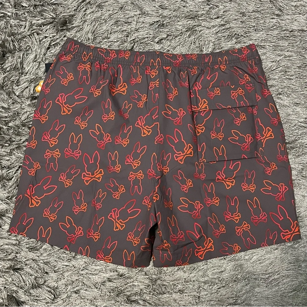 PSYCHO BUNNY Men's Red Sheldon All Over Print Swim Trunk - Picture 2 of 6